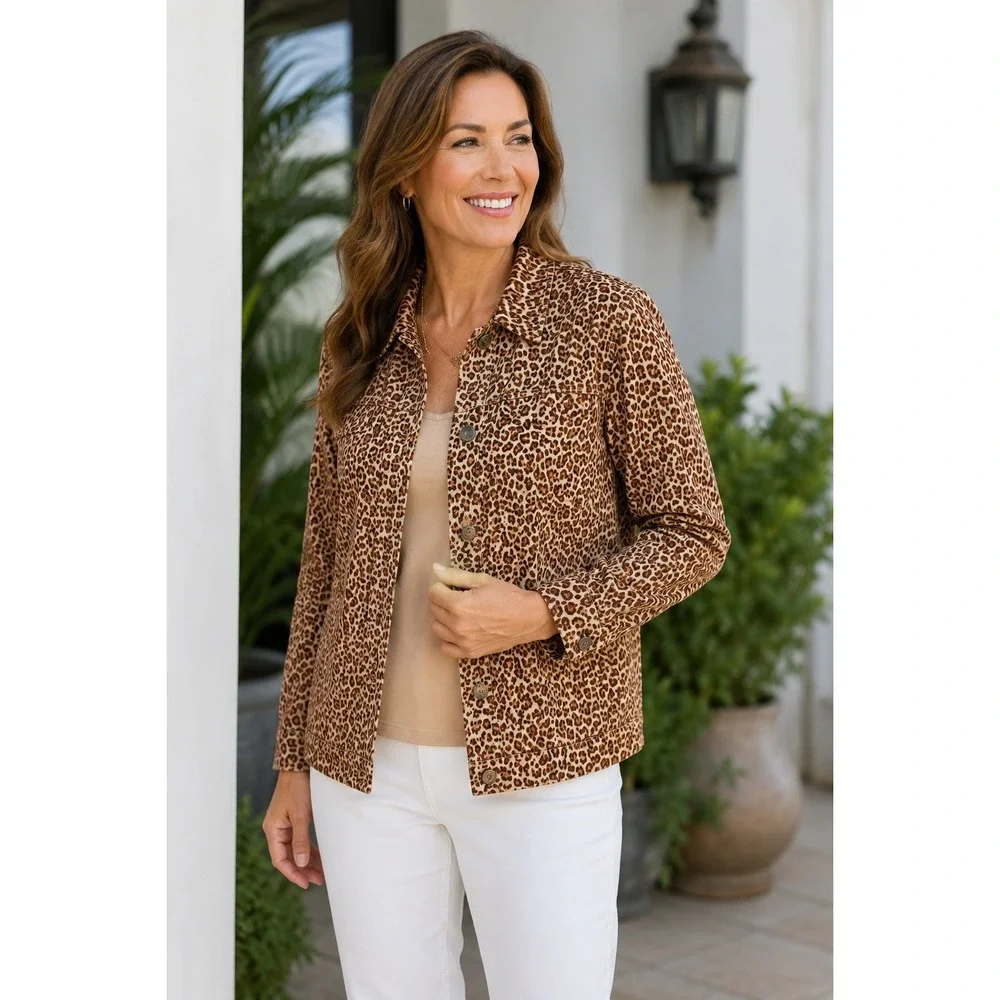 Quiet Luxury Safari Chic Leopard Print Jacket Animal Print Layering Piece Size S